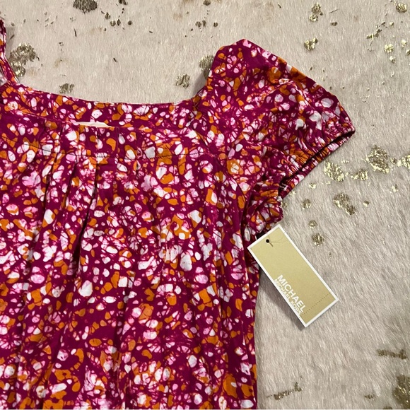 NWT Michael Kors Short Sleeve Pink Orange White Cotton Top - Picture 5 of 7